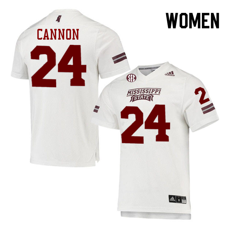 Women #24 Elijah Cannon Mississippi State Bulldogs College Football Jerseys Stitched-White